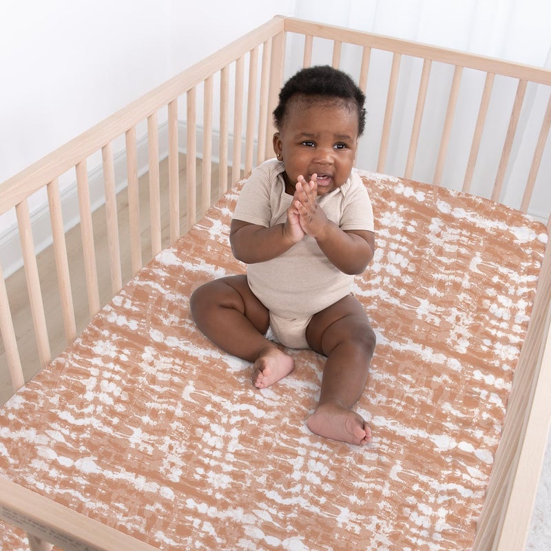 The Peanut Shell Crib Sheets, Neutral, Fitted Baby Bed Sheet Set, Standard Size Crib Mattress, 52x28, Boho Nursery Decor, 4 Pack in White, Green, Brown, Teal - Image 5